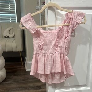 Pink Ruffled Peplum Crop Top